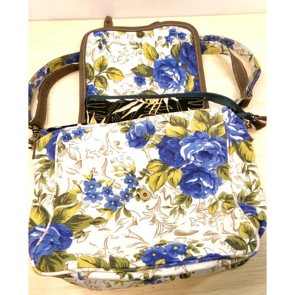 Myra Bag Cross Body Purse Messenger Bag Morning Glories Floral Design 11